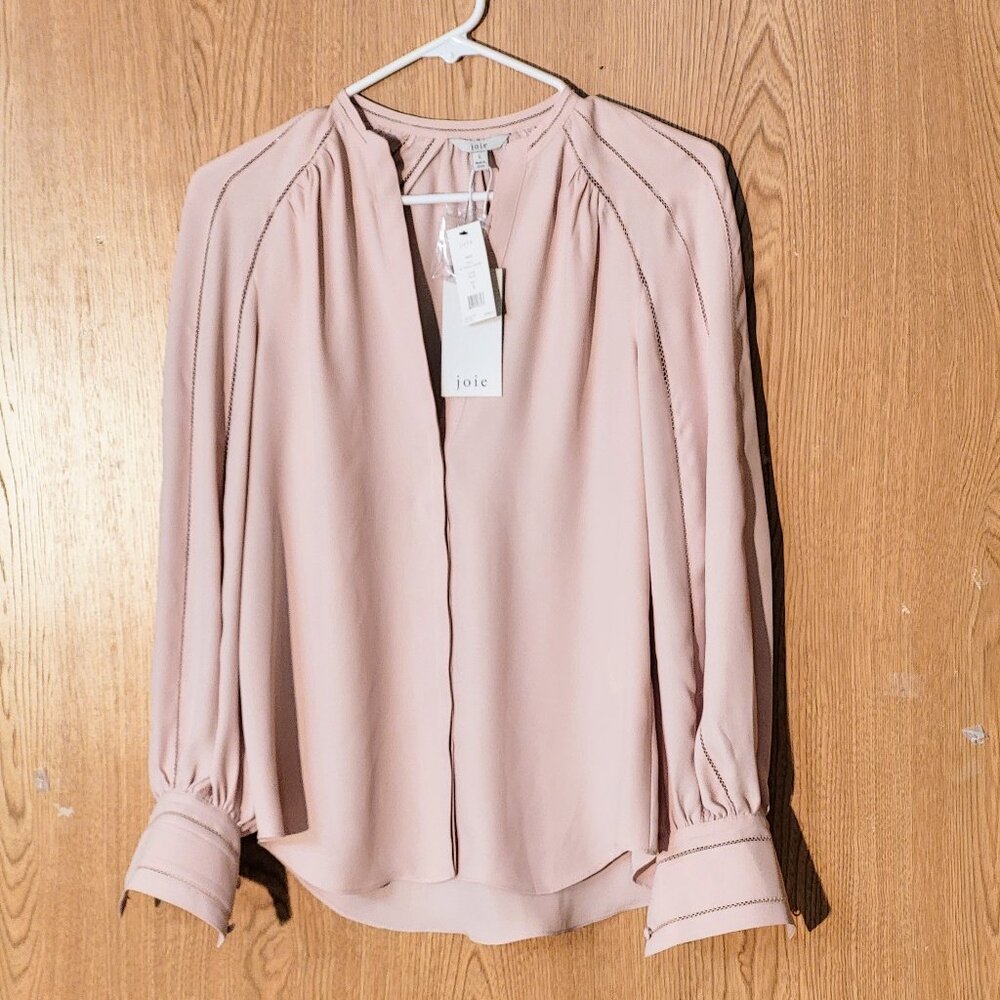Joie Small Blouse Pink Sky Alban Button Up Ladder Stitch Inserts
